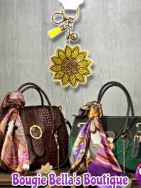 Sunflower Crystal Keychain Bag Charm - Yellow & Gold